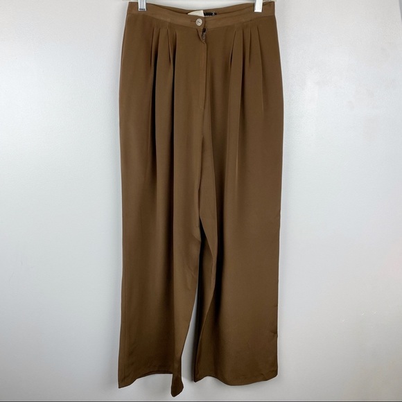 Vintage High Rise Salvatore Ferragamo 100% Silk Caramel - Picture 1 of 9